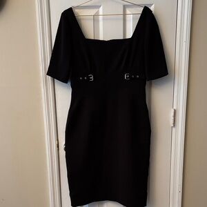 Maggy London Black Mini Dress with Buckle Detail